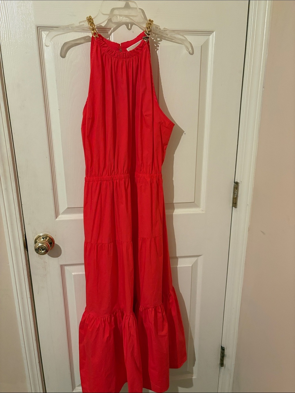 Michael Kors Bright Red Tiered Halter Maxi Dress